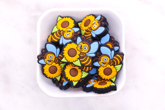 Bee Silicone Beads, Sunflower Focal Beads, Honeycomb Beads for Bracelets, Beadable Pen DIY Supplies, Spring Craft Jewelry Making #903