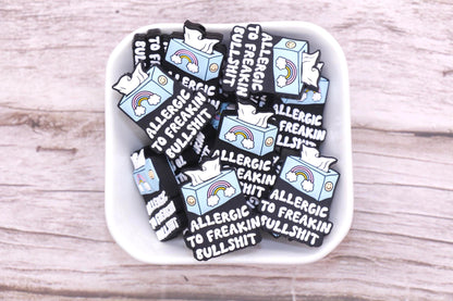 Silicone Focal Beads, Allergic to Freakin BS Funny Saying Beads, Jewelry Making Supplies for Bracelets Keychains, Sarcastic Craft Beads #911