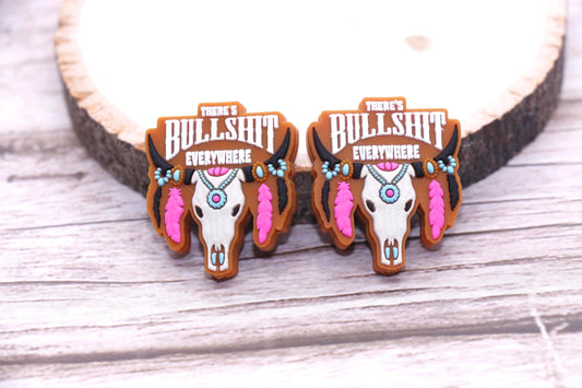Bull Skull Silicone Focal Bead, Native American Style Bead with Feather, Western Jewelry Making Supplies #913