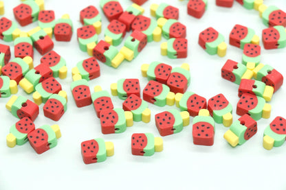 Watermelon Popsicle Polymer Clay Beads, Jewelry Making Supplies, Cute Fruit Charms for Bracelets Necklaces, DIY Sweet Food Beads #917