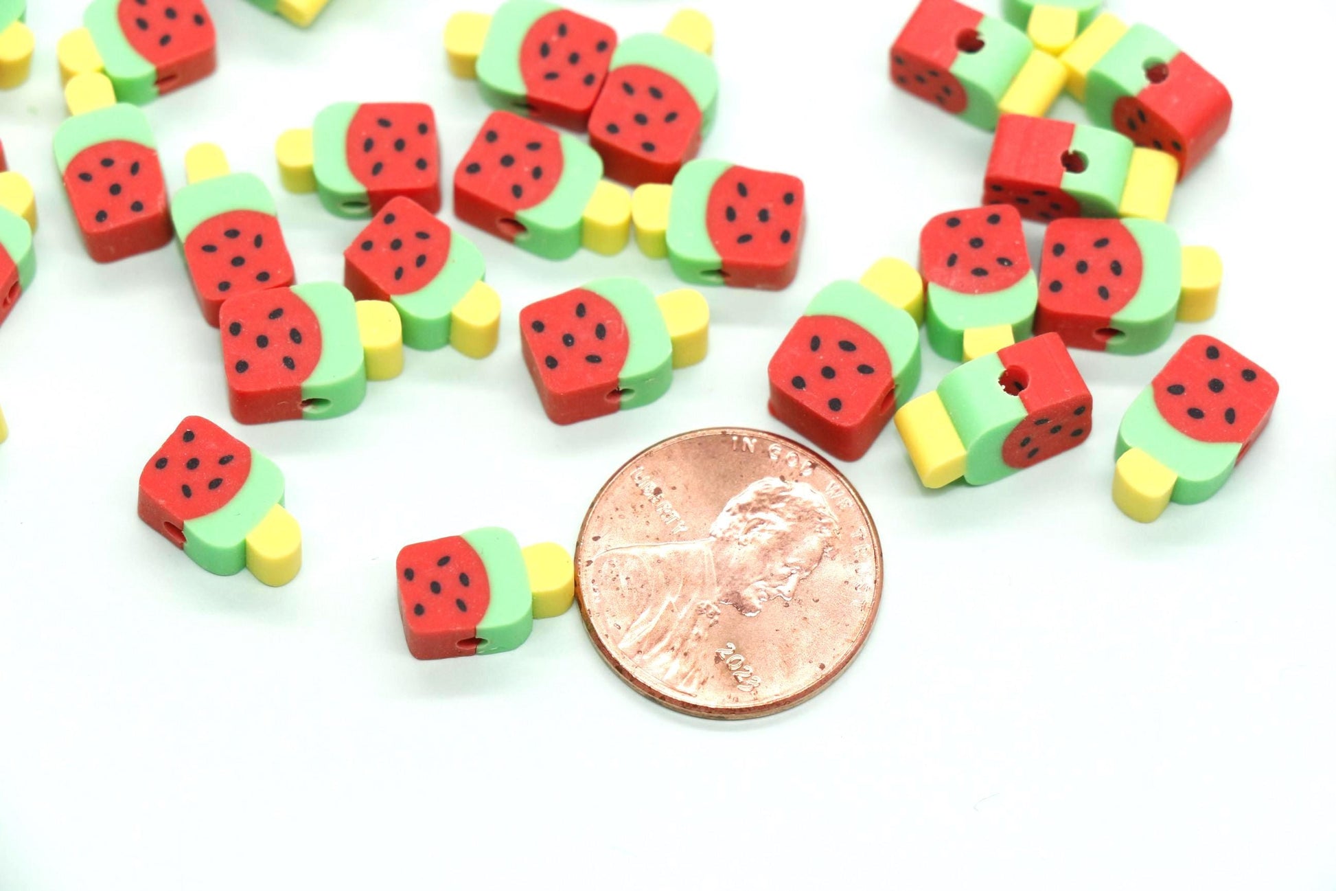 Watermelon Popsicle Polymer Clay Beads, Jewelry Making Supplies, Cute Fruit Charms for Bracelets Necklaces, DIY Sweet Food Beads #917