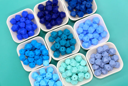 14mm Blue Hexagon Silicone Beads for DIY Jewelry Making, Soft Geometric Beads for Bracelets, Keychains, Bulk Craft Supplies