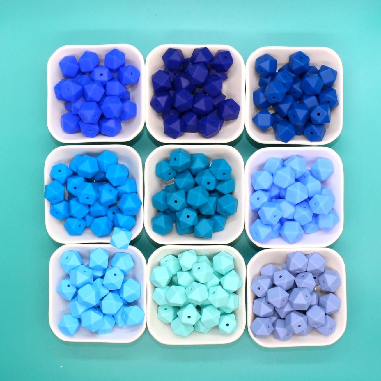 14mm Blue Hexagon Silicone Beads for DIY Jewelry Making, Soft Geometric Beads for Bracelets, Keychains, Bulk Craft Supplies
