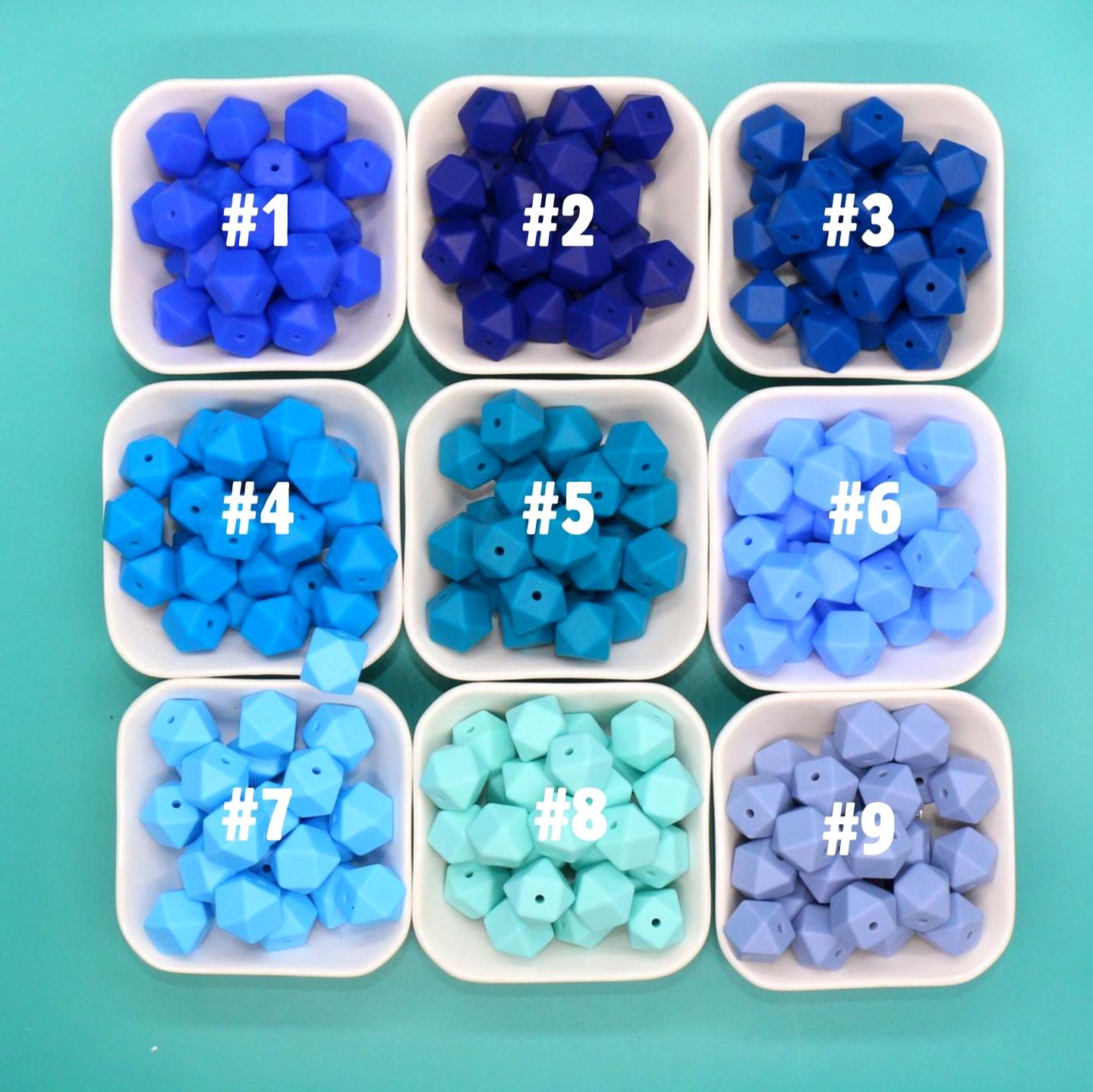14mm Blue Hexagon Silicone Beads for DIY Jewelry Making, Soft Geometric Beads for Bracelets, Keychains, Bulk Craft Supplies