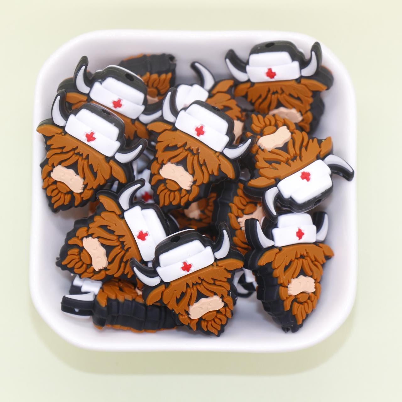 Highland Cow Silicone Focal Beads for Keychain Lanyard, Cowboy, Graduation, Nurse , Police Gifts