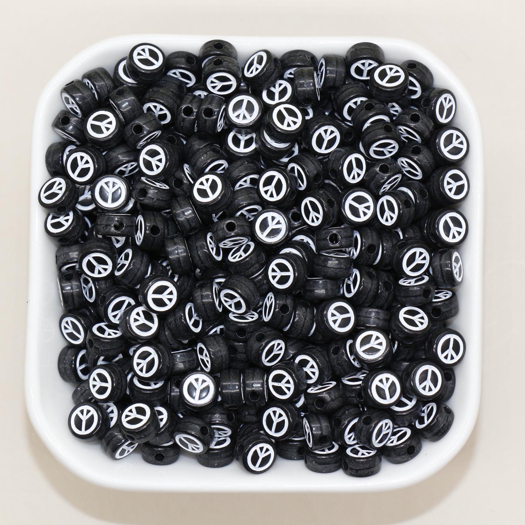 7mm Peace Beads | Round Acrylic Symbol Beads for Jewelry Making & Crafting, Peace Sign Beads for DIY Projects