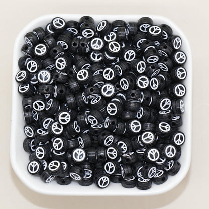 7mm Peace Beads | Round Acrylic Symbol Beads for Jewelry Making & Crafting, Peace Sign Beads for DIY Projects