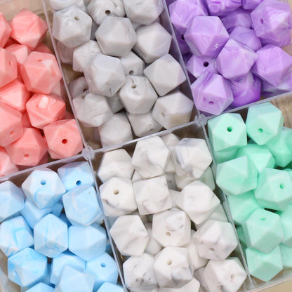 14mm Marble Hexagon Silicone Beads, Soft Geometric Beads for DIY Crafts, Silicone Beads for DIY Jewelry Making