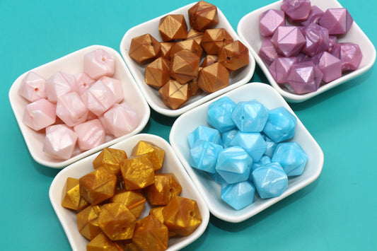 17mm Metallic Hexagon Silicone Beads, Shimmering Jewelry Beads for Bracelets, Keychains, Soft Geometric Beads, DIY Craft Supplies