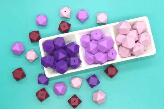 17mm Purple Hexagon Silicone Beads, Jewelry Beads for Bracelets, Keychains, Soft Geometric Beads, DIY Craft Supplies