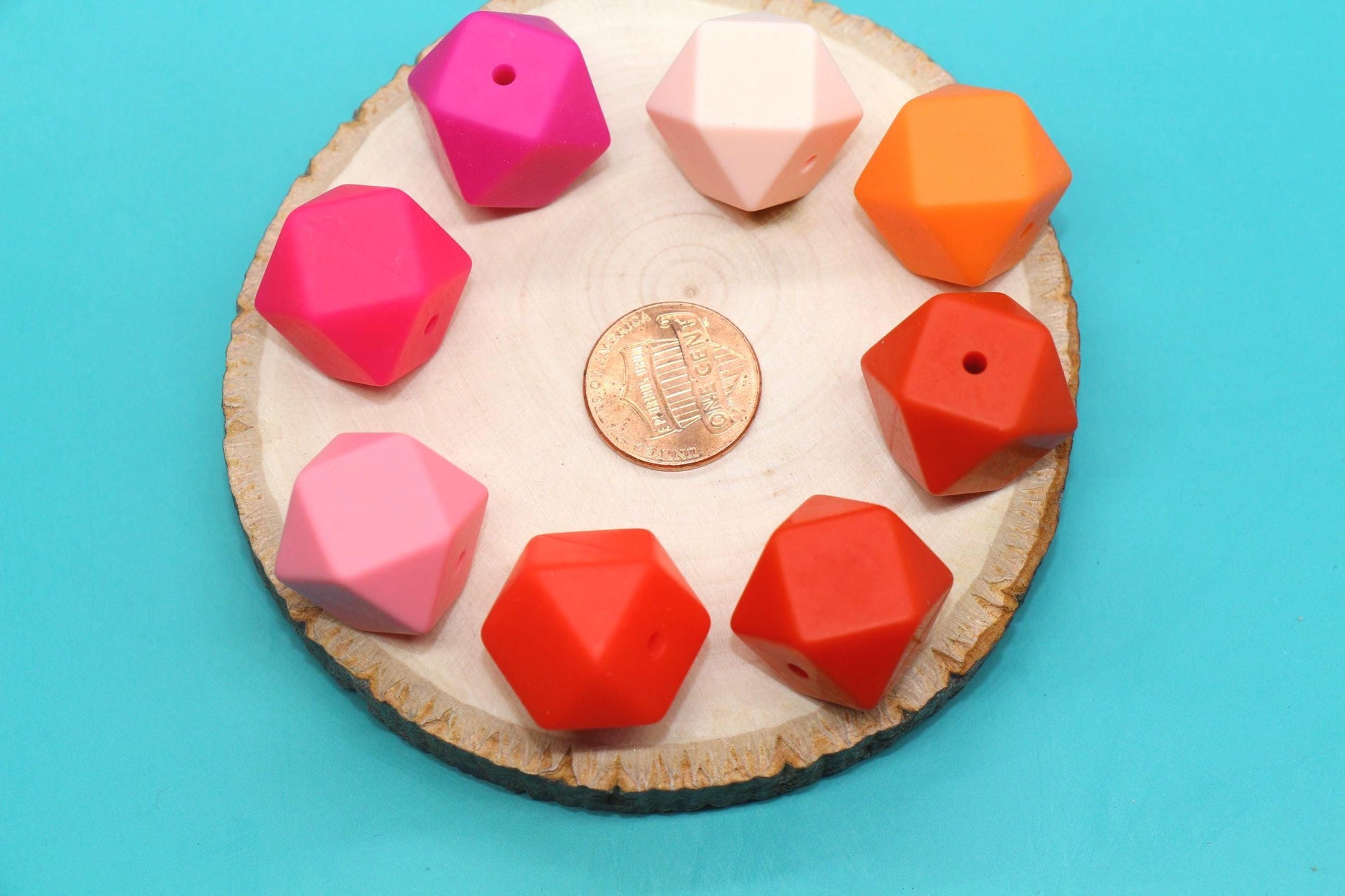 17mm Hexagon Silicone Beads, Pink, Red, Orange, Bold Jewelry Beads for Bracelets, Keychains, Soft Geometric Beads, DIY Craft Supplies