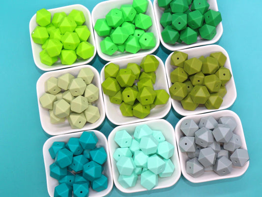 17mm Green Hexagon Silicone Beads, Soft Geometric Jewelry Beads for Bracelets, Keychains, DIY Crafts