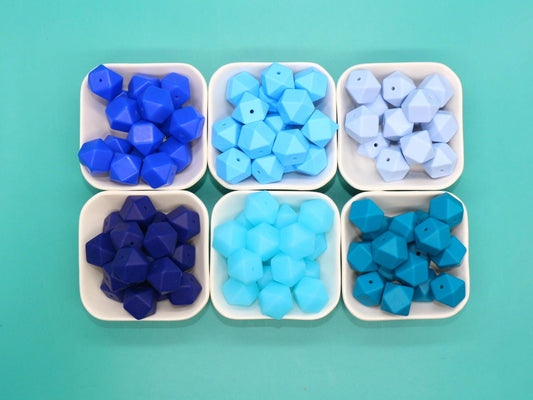17mm Blue Hexagon Silicone Beads, Soft Geometric Jewelry Beads for Bracelets, Keychains, DIY Crafts