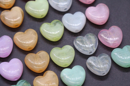 Glitter Heart Beads, Plastic Heart Shaped Beads for Jewelry Making, Chunky Plastic Heart Beads with Large Hole, Craft Supplies