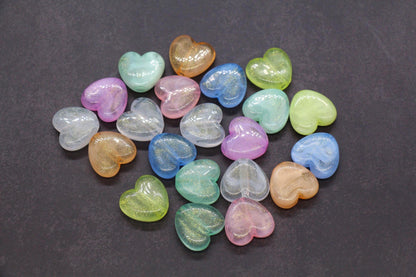 Glitter Heart Beads, Plastic Heart Shaped Beads for Jewelry Making, Chunky Plastic Heart Beads with Large Hole, Craft Supplies