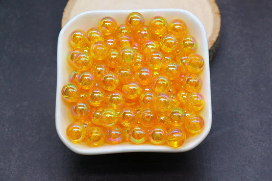 10mm Orange AB Round Beads, Iridescent Gumball Beads, Translucent Plastic Beads for Jewelry Making #3621