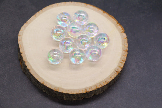 Clear AB Gumball Beads, 14mm Iridescent Chunky Round Beads for Bracelets, Jewelry Making, Sparkly Bubble Beads for DIY Crafts #3624