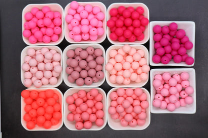 15mm Pink Silicone Beads for Bracelets, Soft Round DIY Jewelry Beads, Keychain Craft Supplies, Pastel Beads for Kids & Adults