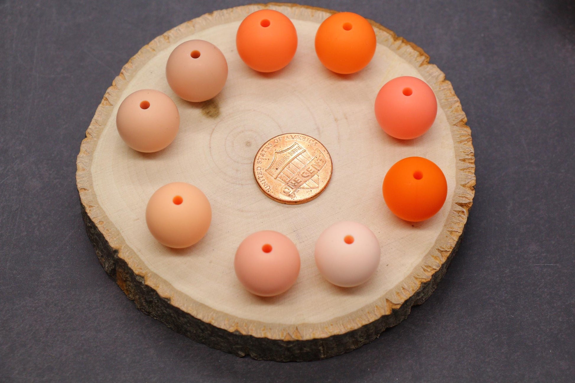 15mm Orange & Peach Silicone Beads for Bracelets, Soft Round DIY Jewelry Beads, Keychain Craft Supplies