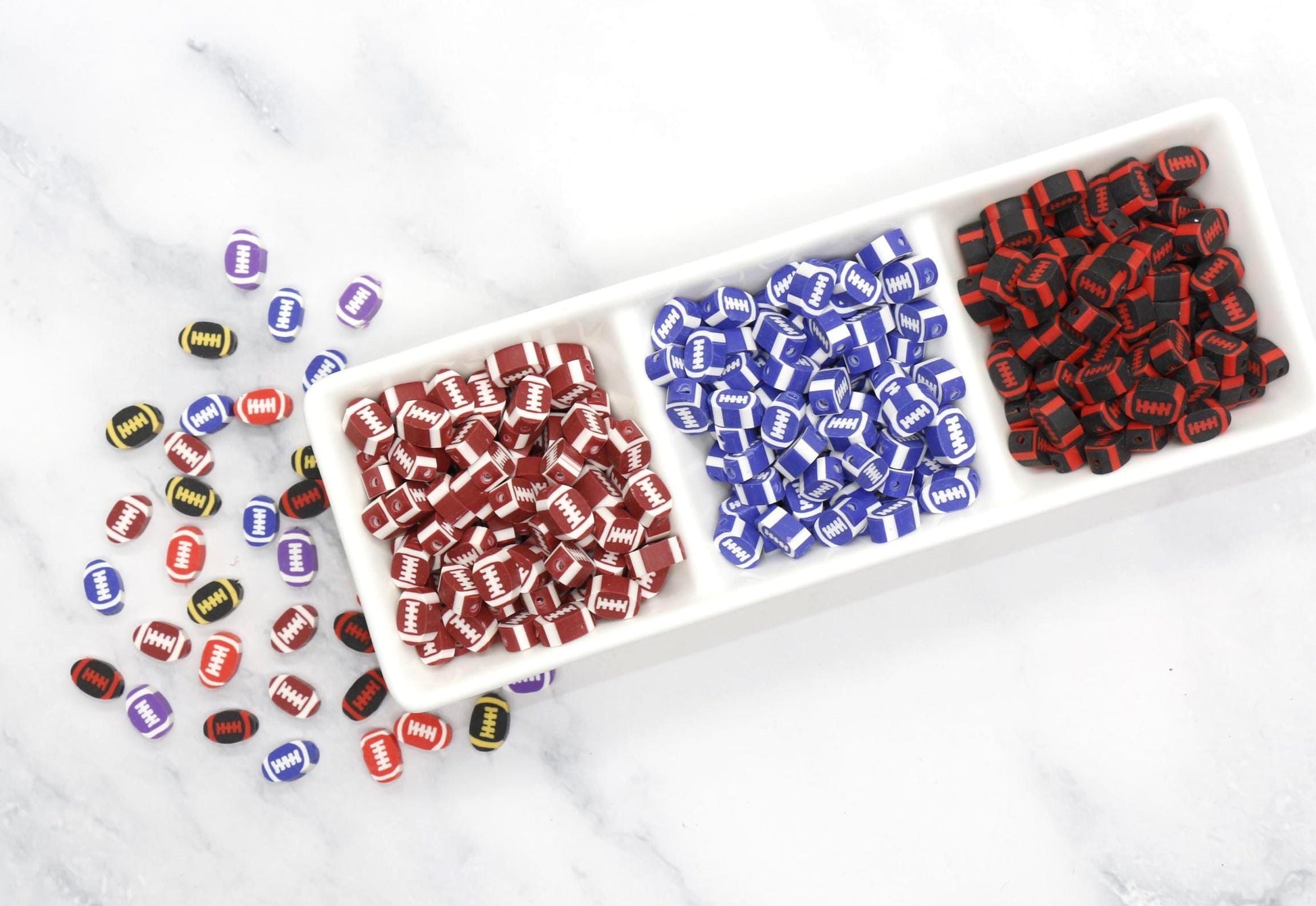 Football Polymer Clay Beads, Team Colors Sports Beads for Bracelets, DIY Jewelry Making, Handmade Craft Supplies, Gift for Football Player