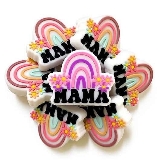 Mama Focal Beads, Rainbow Mama Silicone Beads, Silicone Chunky Beads, Silicone Loose Beads, Focal Beads