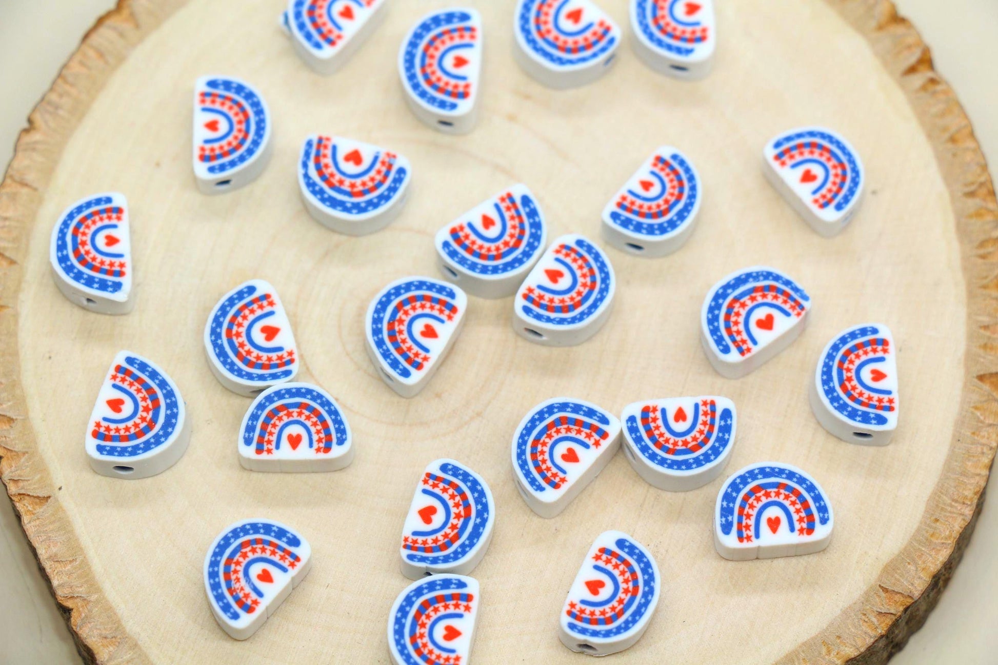 Patriotic Clay Beads, US Flag Polymer Clay Beads, July 4th Jewelry Beads, Red White Blue Beads for Crafts