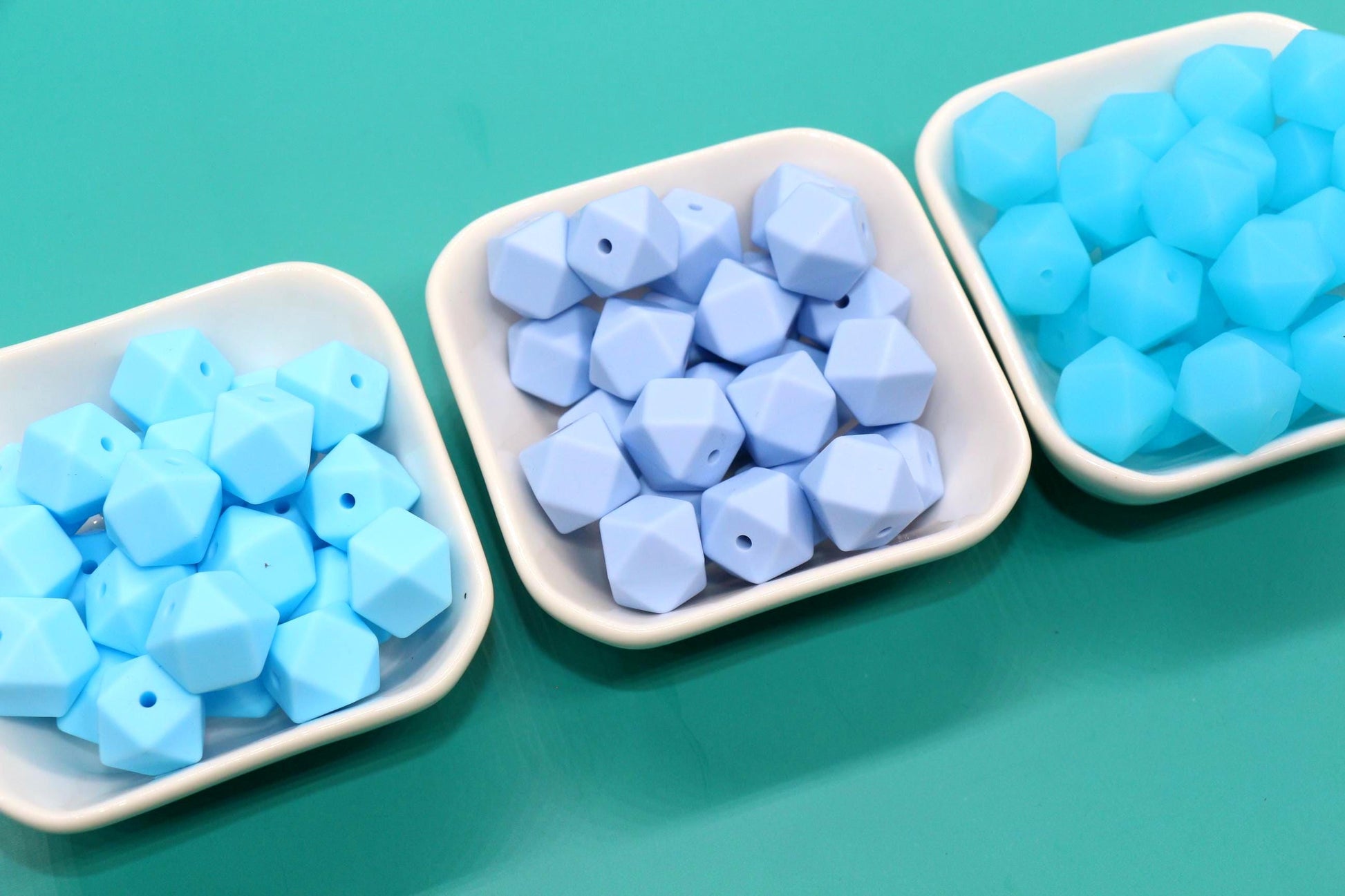 14mm Blue Hexagon Silicone Beads for DIY Jewelry Making, Soft Geometric Beads for Bracelets, Keychains, Bulk Craft Supplies