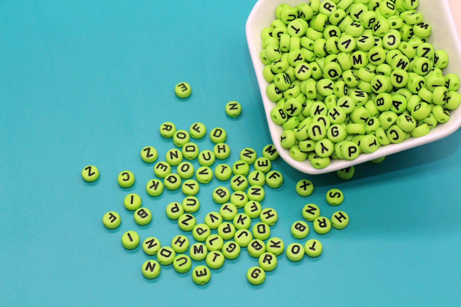Lime Green Alphabet Beads 7mm for Jewelry Making, Letter Beads for Name Bracelets, Craft Supplies & Personalized Gift Beads, #14