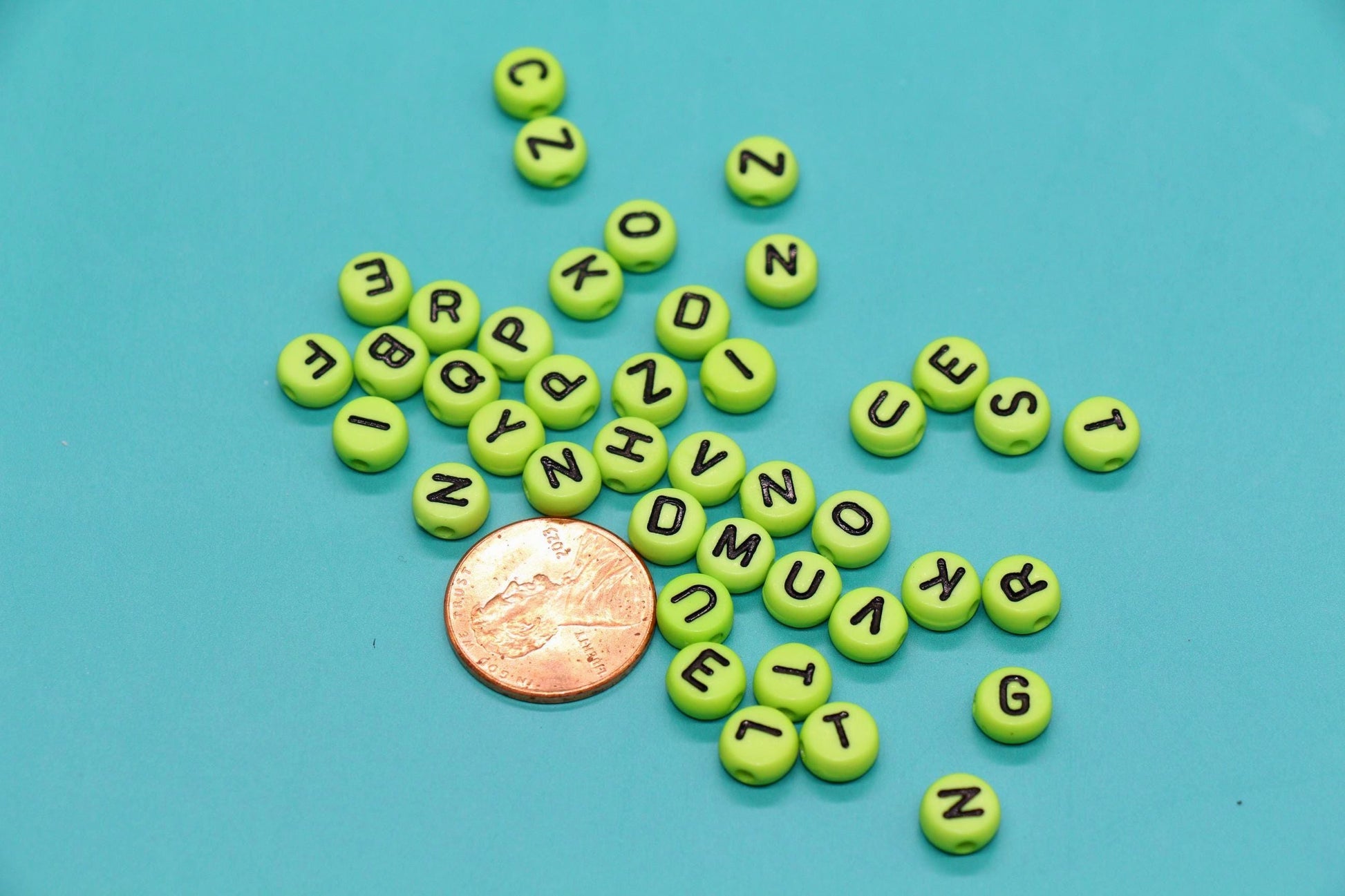 Lime Green Alphabet Beads 7mm for Jewelry Making, Letter Beads for Name Bracelets, Craft Supplies & Personalized Gift Beads, #14