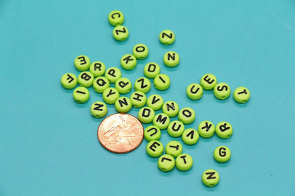 Lime Green Alphabet Beads 7mm for Jewelry Making, Letter Beads for Name Bracelets, Craft Supplies & Personalized Gift Beads, #14