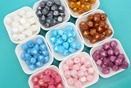 14mm Metallic Hexagon Silicone Beads for DIY Jewelry Making, Soft Geometric Beads for Bracelets, Keychains, Bulk Craft Supplies