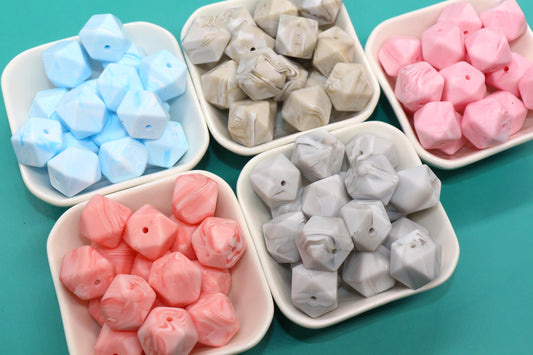 17mm Marble Hexagon Silicone Beads, Soft Geometric Beads for DIY Crafts, Silicone Beads for DIY Jewelry Making