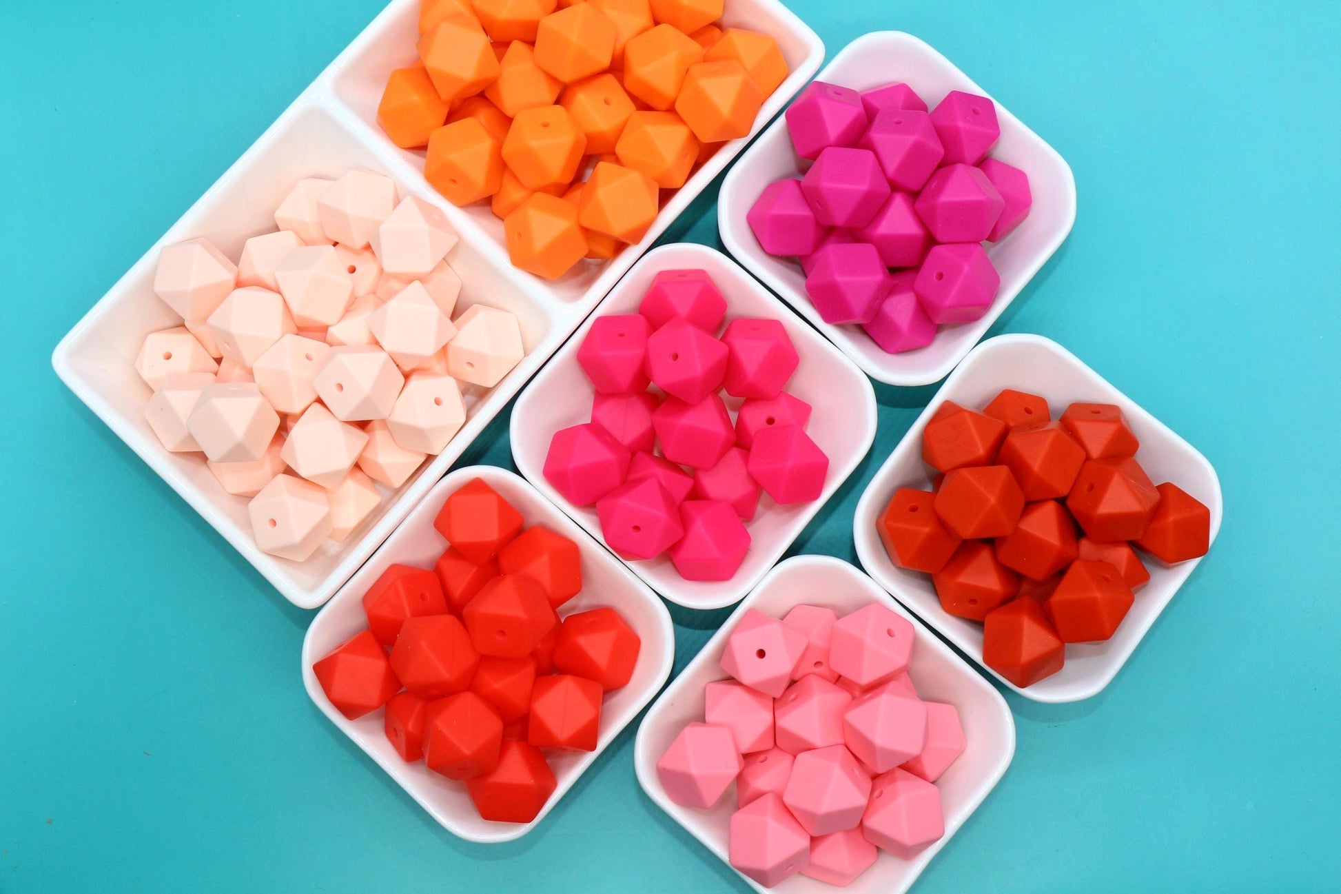 17mm Hexagon Silicone Beads, Pink, Red, Orange, Bold Jewelry Beads for Bracelets, Keychains, Soft Geometric Beads, DIY Craft Supplies