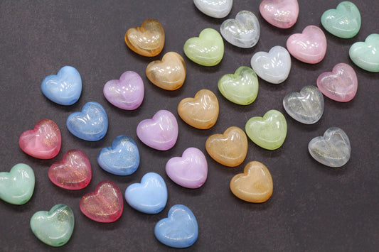 Glitter Heart Beads, Plastic Heart Shaped Beads for Jewelry Making, Chunky Plastic Heart Beads with Large Hole, Craft Supplies