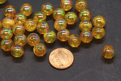 10mm Orange AB Round Beads, Iridescent Gumball Beads, Translucent Plastic Beads for Jewelry Making #3621