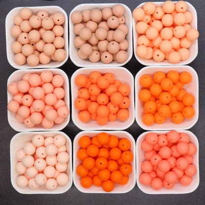15mm Orange & Peach Silicone Beads for Bracelets, Soft Round DIY Jewelry Beads, Keychain Craft Supplies