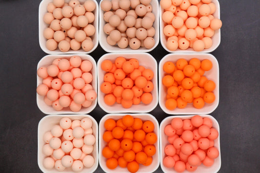 15mm Orange & Peach Silicone Beads for Bracelets, Soft Round DIY Jewelry Beads, Keychain Craft Supplies
