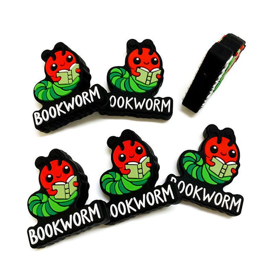 Bookworm Focal Beads, Silicone Book Lover Beads, Chunky Silicone Beads for Jewelry Making, Loose Beads for Bracelets, Reading Themed Beads