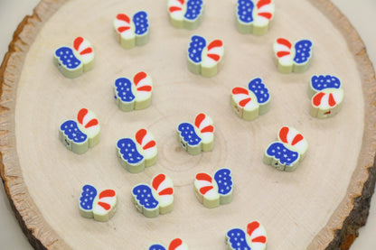 Patriotic Clay Beads, US Flag Polymer Clay Beads, July 4th Jewelry Beads, Red White Blue Beads for Crafts