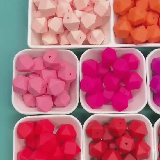 17mm Hexagon Silicone Beads, Pink, Red, Orange, Bold Jewelry Beads for Bracelets, Keychains, Soft Geometric Beads, DIY Craft Supplies