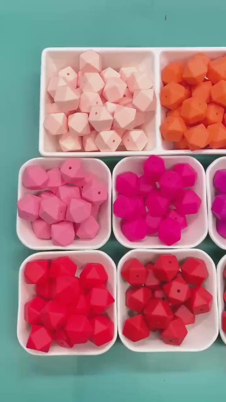 17mm Hexagon Silicone Beads, Pink, Red, Orange, Bold Jewelry Beads for Bracelets, Keychains, Soft Geometric Beads, DIY Craft Supplies