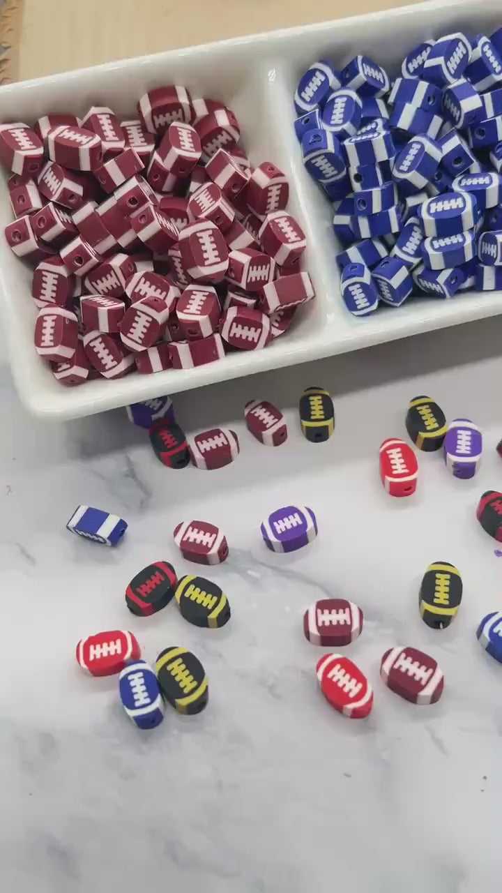 Football Polymer Clay Beads, Team Colors Sports Beads for Bracelets, DIY Jewelry Making, Handmade Craft Supplies, Gift for Football Player