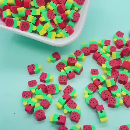 Watermelon Popsicle Polymer Clay Beads, Jewelry Making Supplies, Cute Fruit Charms for Bracelets Necklaces, DIY Sweet Food Beads #917