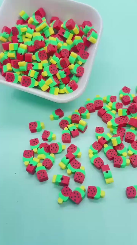 Watermelon Popsicle Polymer Clay Beads, Jewelry Making Supplies, Cute Fruit Charms for Bracelets Necklaces, DIY Sweet Food Beads #917