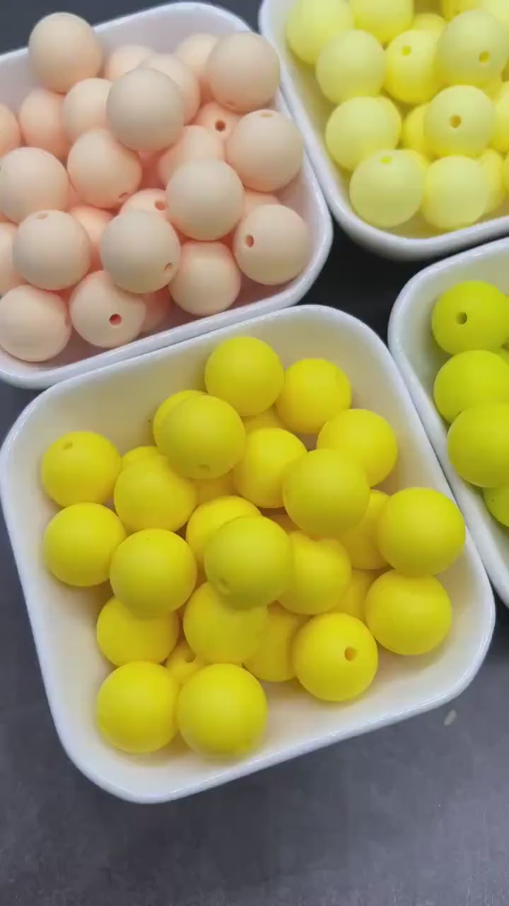15mm Yellow Silicone Beads for Bracelets, Soft Round DIY Jewelry Beads, Keychain Craft Supplies, Silicone Beads for DIY Jewelry Making