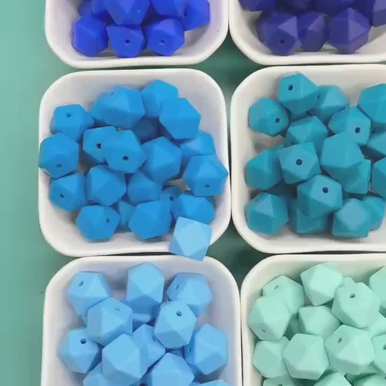 14mm Blue Hexagon Silicone Beads for DIY Jewelry Making, Soft Geometric Beads for Bracelets, Keychains, Bulk Craft Supplies