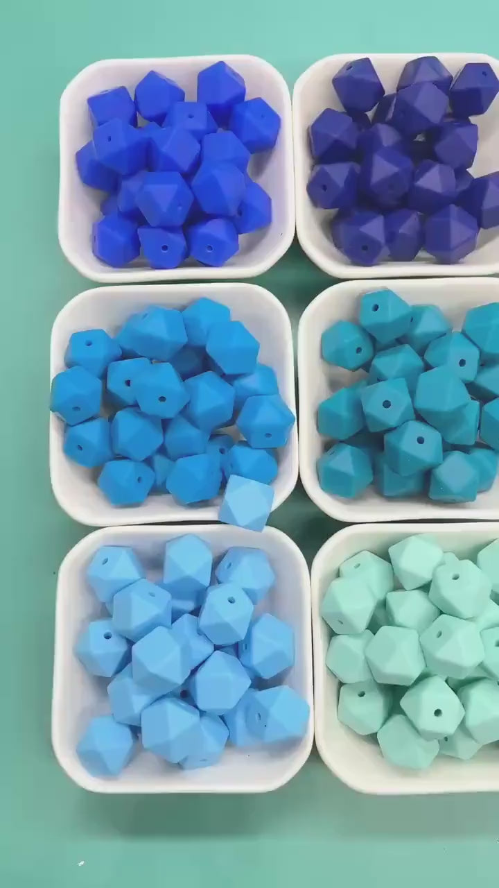 14mm Blue Hexagon Silicone Beads for DIY Jewelry Making, Soft Geometric Beads for Bracelets, Keychains, Bulk Craft Supplies
