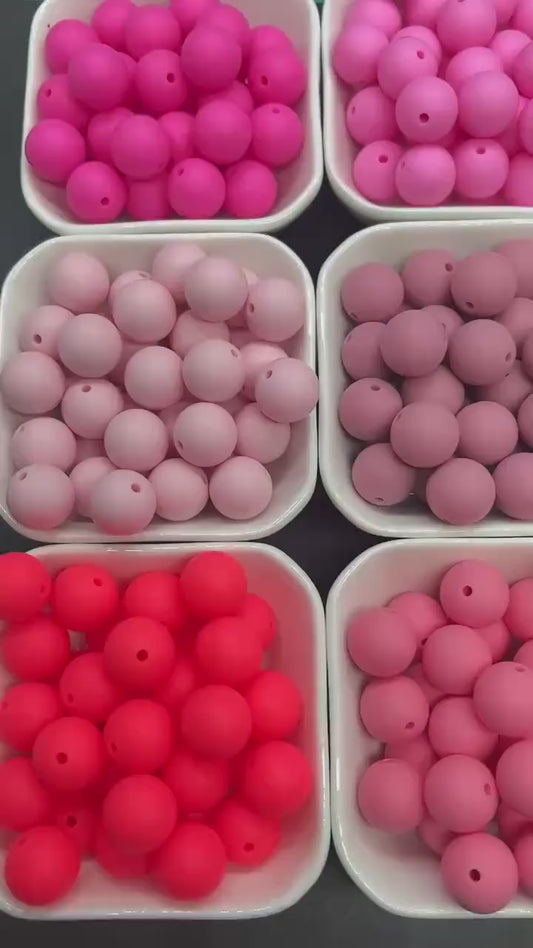 15mm Pink Silicone Beads for Bracelets, Soft Round DIY Jewelry Beads, Keychain Craft Supplies, Pastel Beads for Kids & Adults