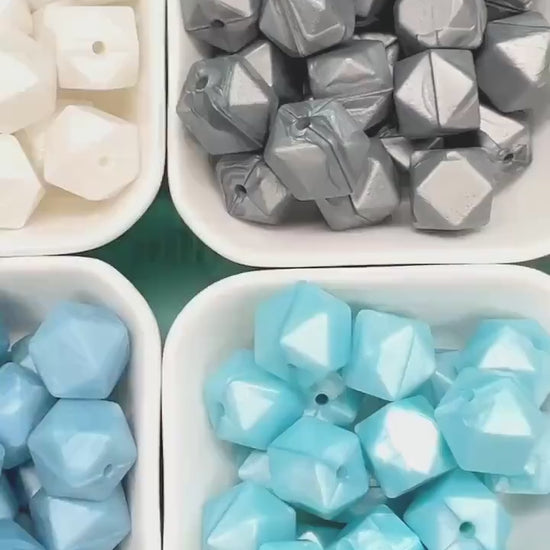 14mm Metallic Hexagon Silicone Beads for DIY Jewelry Making, Soft Geometric Beads for Bracelets, Keychains, Bulk Craft Supplies