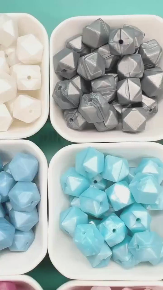 14mm Metallic Hexagon Silicone Beads for DIY Jewelry Making, Soft Geometric Beads for Bracelets, Keychains, Bulk Craft Supplies